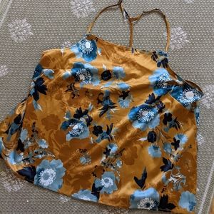 Stars Above silky XL PJ top mustard yellow teal floral